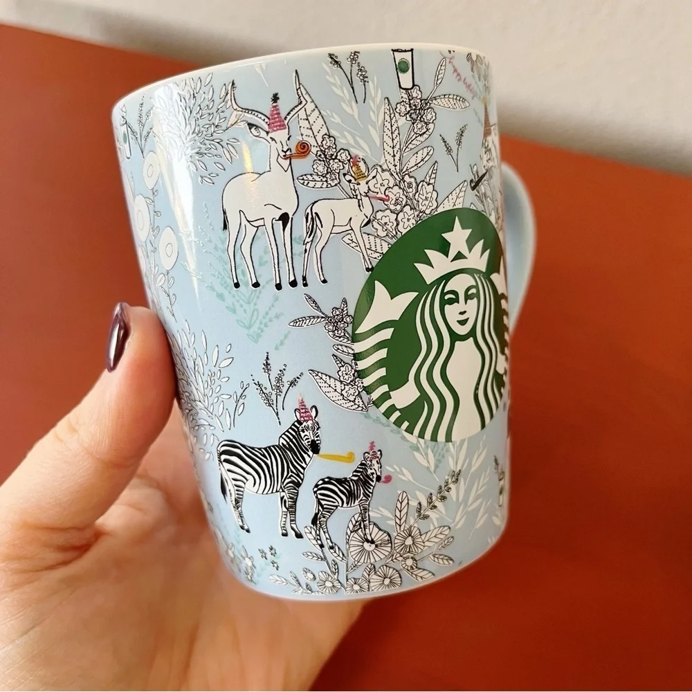 Starbucks 2020 Birthday Zoo Party Animals Coffee Tea Mug Blue 10 oz 295 ml